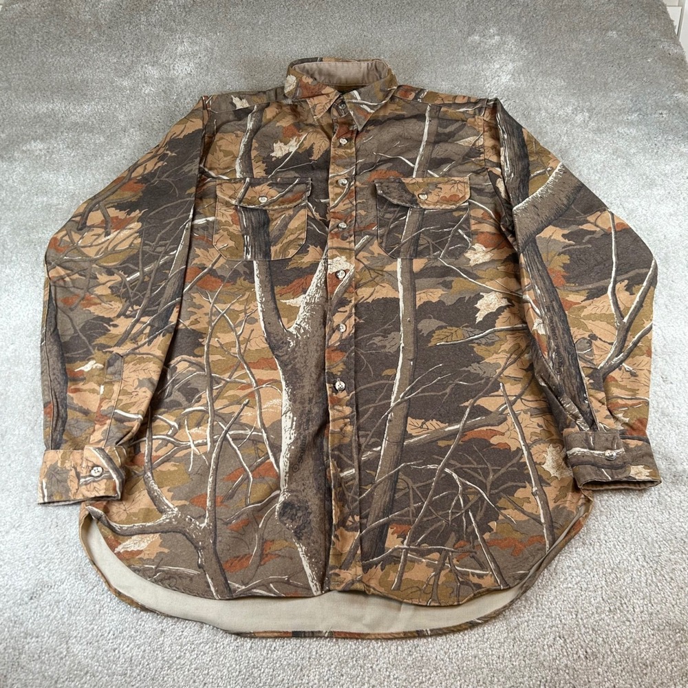 Vintage Cabelas‎ Camo Button Up Long Sleeve Shirt Men's Size Large USA Made Hunt